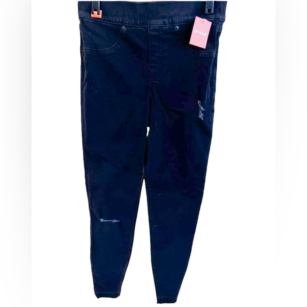 NWT New $128 SPANX ANKLE SKINNY Distressed BLACK pull-on Jeans Jeggings-Sz Small